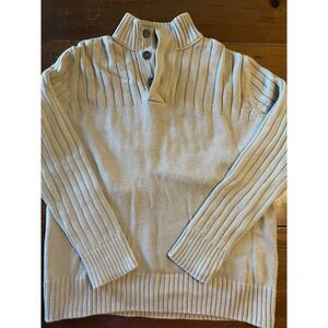 Vintage Eddie Bauer Sweater Mens Large Beige Knit Henley Pullover Outdoor 90s